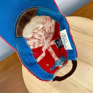 True Religion VTG The Buddha rode en leren distressed hoed Y2K rood blauw ZELDZAAM afbeelding 14