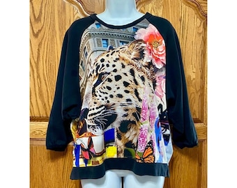 Bluza Roberto Cavalli Vintage Gym Y2K Tiger Floral City Print US 8 IT 44