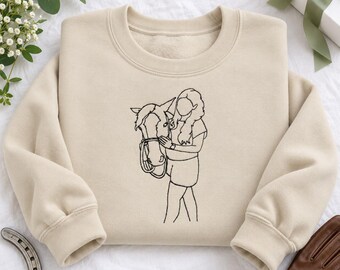 Custom Horse Girl Embroidered Sweatshirt With Portrait From Photo - Horse Riding Sweatshirt - Equestrian Gift, Horse Gifts For Women