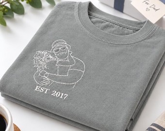 Custom Embroidered Portrait Dad Shirts From Photo - Personalized Dad and Daughter Comfort Colors Shirt - Gift for Dad From Daughter
