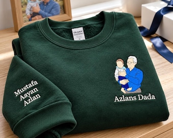 Custom Grandpa Portrait Embroidered Sweatshirt - Personalized Grandfather Sweatshirt From Photo - Grandpa Birthday Gift, Christmas Gift