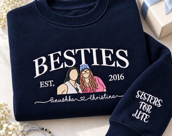Custom Embroidered BFF Hoodies With Pictures - Personalized Best friend Hoodie From Photo - Best Friend Birthday Gift, Christmas BFF Gift
