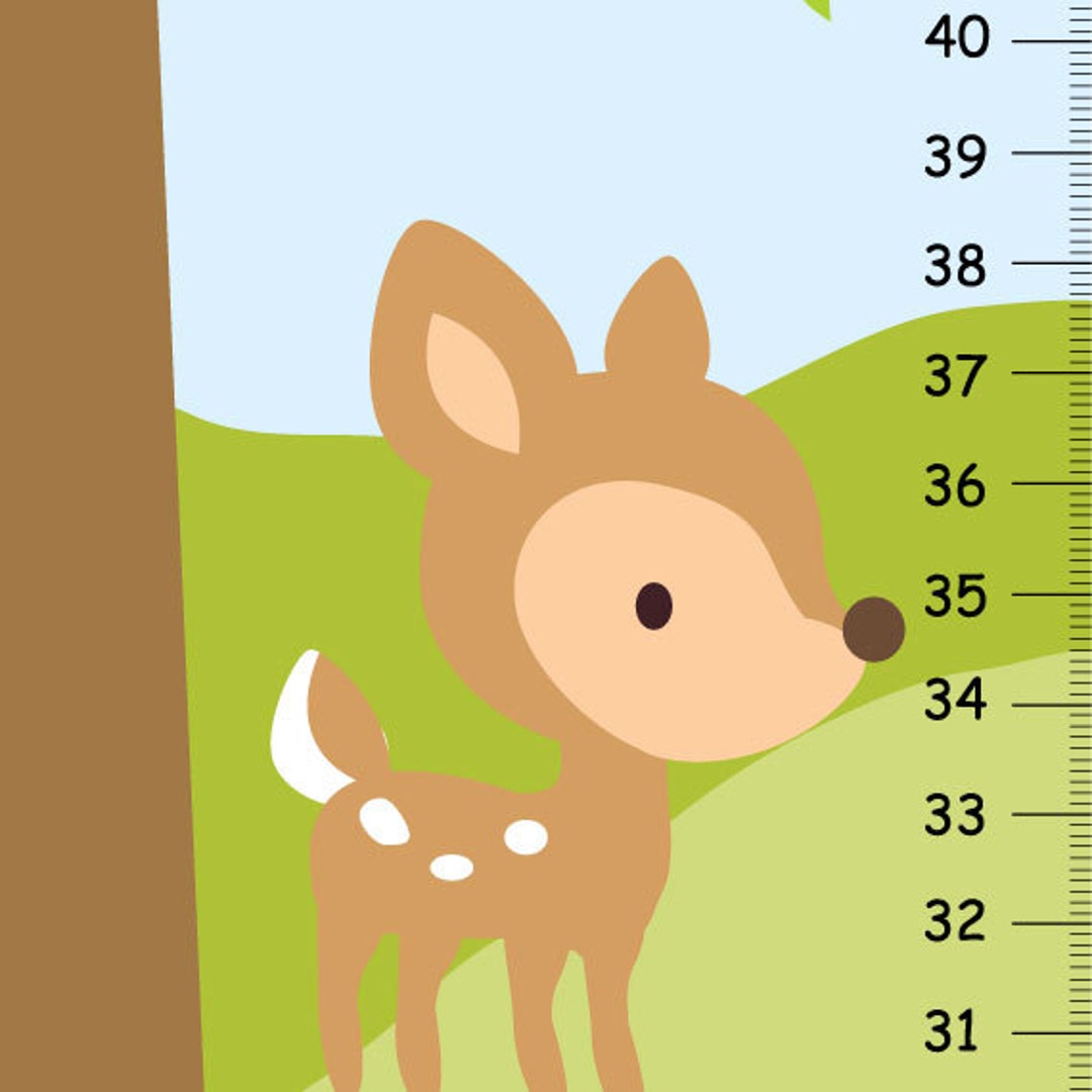 Deer GROWTH CHART Personalized Woodland Children Growth Chart Blue and