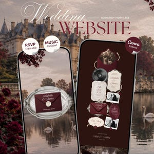 Old Money Burgundy Wedding Website Template with RSVP, Music and Countdown Timer: Digital Invitation (Digital Download)