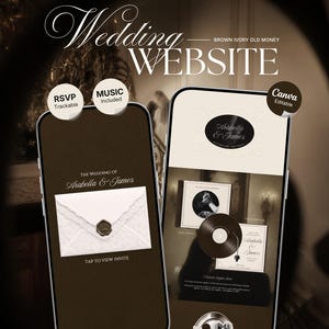 Ivory & Brown Old Money Wedding Website Template with RSVP, Music and Countdown Timer: Editable Canva Design (Digital Download)