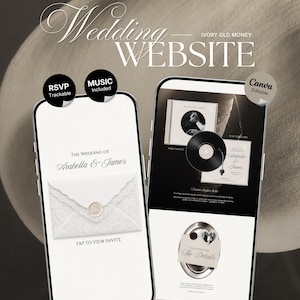 Elfenbeinfarbene minimalistische Hochzeitswebsite-Vorlage mit RSVP-Funktion, Musik und Countdown-Timer: Digitale Hochzeitsvorlage (Digitaler Download)