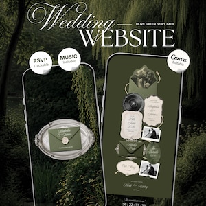 Olive Old Money Wedding Website Template with RSVP, Music and Countdown Timer: Editable Canva Website (Digital Download)