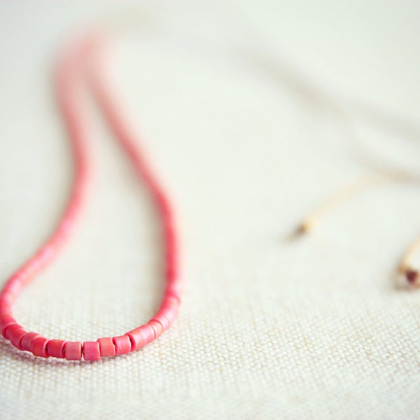 Opaque Red Miyuki on Silk with Gold / Bohemian Silk Necklace / Minimalist Beaded Silk Necklace