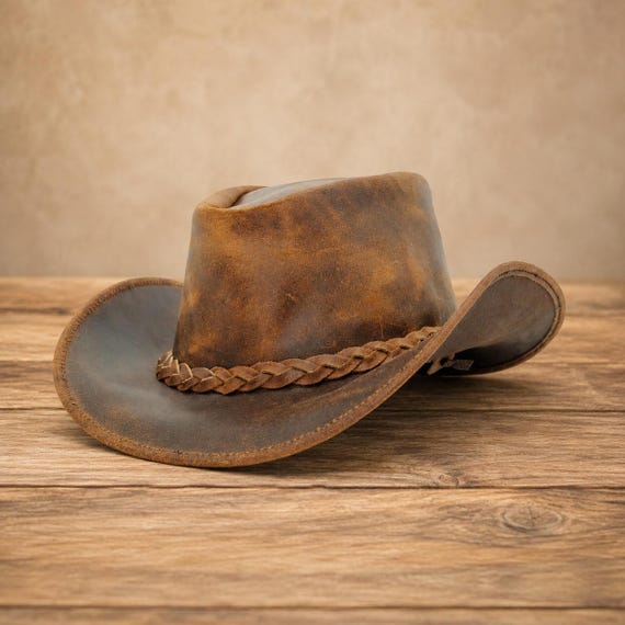 Handmade Cowboy Leather Hat Distressed Vintage Western Ranch Style Hat