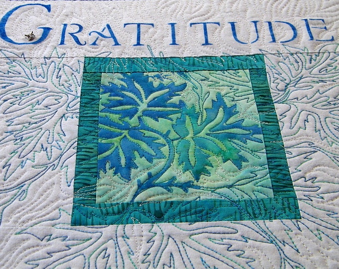 Beautiful Small Wall Hanging Quilt Gratitude in Teals and Etsy