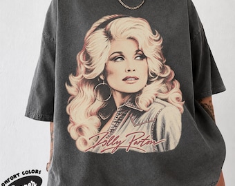 Vintage Parton Portrait Tee, Faded Pastel Country Music Signature Graphic