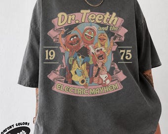 Retro Puppet Rock Band 1975 Distressed Pink Ribbon Tee