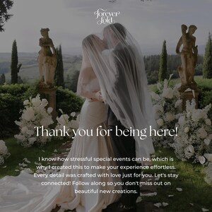 Thank you message overlay on a photo of a bride and groom kissing under a veil with white flowers, part of a minimalist black and white floral wedding website template. An elegant old money wedding digital invitation editable Canva template.