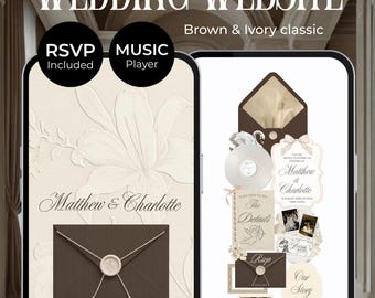 Brown & Ivory Wedding Website Template with RSVP, Music and Countdown Timer: Canva Editable Template (Digital Download)