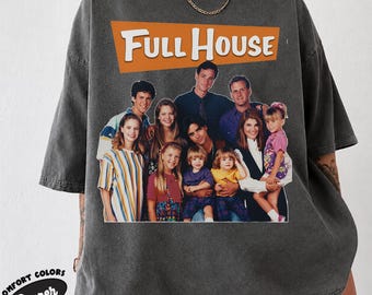 Maglietta vintage anni '90 con il cast della sitcom familiare, maglietta nostalgica in stile retrò per la TV.