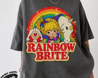 Vintage 80er-Jahre Regenbogenmädchen & Pferd Shirt, Retro Distressed Cartoon Tee, 1980er-Jahre Nostalgie-Shirt