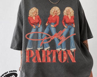 Vintage Dolly Trio Portrait Tee, Retro Country Music Red Signature Graphic
