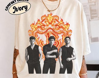 Jonas Burning Up Tour, Burning Flame Shield Pop Band T-Shirt