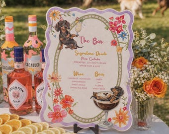 Custom Watercolor Pet Bar Sign, Pet Signature Drink Sign, Dog Cat Portrait, Wedding Bar Menu, Watercolor Pet Portrait, Party Decor