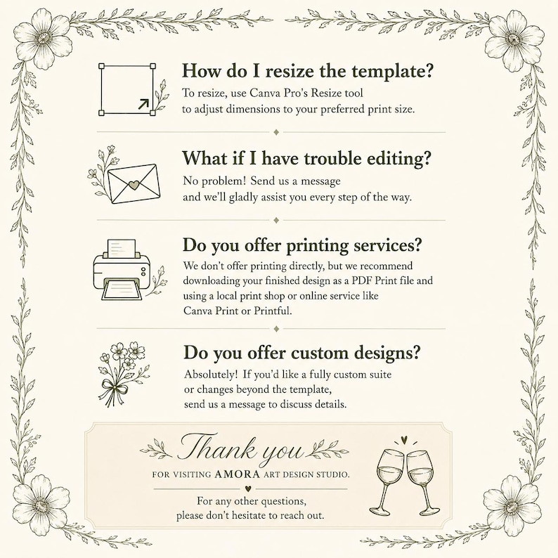 Wedding Suite |  Botanical Floral Invitation Set Canva Template | Swan art, Elegant (Digital Download)