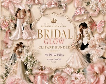 Elegant & Luxury Glow Bridal Clipart 50 PNG, Watercolor Collection, Bridal Shower Invitation, Floral, wallpaper, Clipart Bundle　