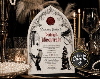 Halloween Invitation Template, Halloween Party Invite, Editable in Canva, Gothic Masquerade Printable, Halloween Decor 5x7, Digital download