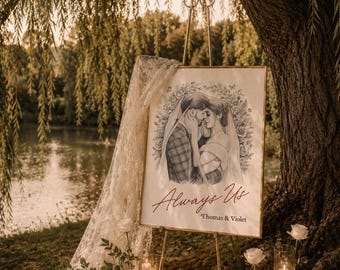 Custom Wedding Portrait, Personalized Couple Wall Art, English Heirloom Drawing, Canvas Print, Always Us