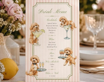 Custom Wedding Drink Menu with Pet Illustrations | Personalized Bar Menu | The bar Menu | Wedding Sign | Pet portrait Up to 5 Pets