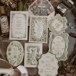 Wedding Suite |  Botanical Floral Invitation Set Canva Template | Swan art, Elegant (Digital Download)