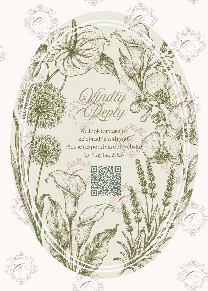 Wedding Suite |  Botanical Floral Invitation Set Canva Template | Swan art, Elegant (Digital Download)