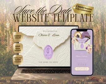 Botanical Fairy Wedding Website Template Canva | Lavender Purple Butterfly RSVP Countdown Save the Date (Digital Download)