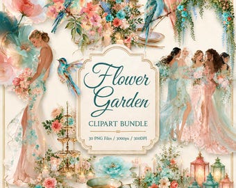 Watercolor Wedding Clipart, 30 PNG Illustrations, Bridal Shower Invitations, Flower Garden Party, Instant Digital Download