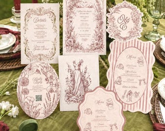 Dusty Pink Wedding Invitation Suite | Vintage Rose Swan Canva Template | Romantic Garden Estate Wedding | Editable Printable Invite