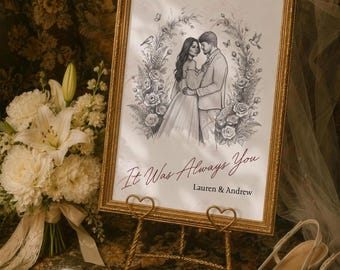 Vintage-Inspired Couple Sketch, Custom Wedding Portrait from Photo, Old World Drawing, Newlywed Gift, It Was Always You