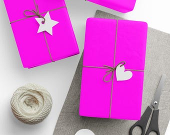 Solid Neon Pink Wrapping Paper Roll, Plain Neon Pink Gift Wrap, Blank Kraft Paper, Christmas, Birthday, Wedding, Holiday, Minimalist, Pink