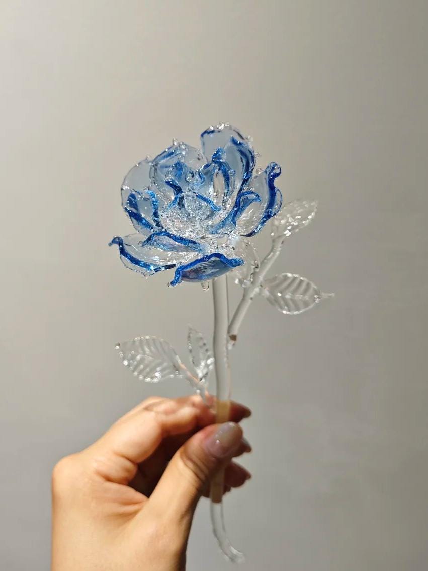 Blue Glass Rose - Etsy