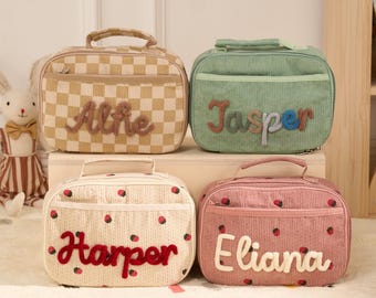 Personalised Kids Lunch Bag | Custom Insulated Lunch Bag | Corduroy Lunch Tote | Nursery School Lunch Bag | Personalised Gift