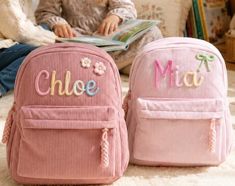 Gepersonaliseerde corduroy rugzak – Schooltas voor kinderen met eigen naam, rugzak voor peuters en kleuters, cadeau voor de start van het schooljaar voor jongens en meisjes