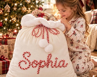 Gepersonaliseerde kerstzak 2026, fluwelen kerstcadeautas met kerstman, kerstcadeautas met naam op maat, kerstavondcadeau