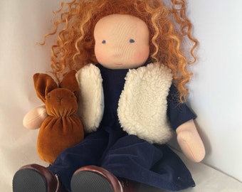 Waldorf inspired Doll  (15 inch, 39 cm) with bunny (4 inch, 10 cm)