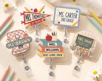Custom Name Badge Reel, Acrylic ID Holder, Retractable Clip, Personalized Office Name Tag, Teacher Appreciation Gift, Medical Staff Lanyard