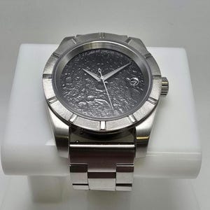 Reloj con textura lunar / Esfera con efecto de cráter, brazalete de acero inoxidable, movimiento automático NH35.