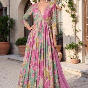 pink and green indian dress Sage MINT GREEN