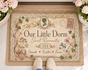 Custom Roommate Name Doormat, Grandmillennial Dorm Decor, Sweet Roommates Welcome Mat, Cute Apartment Decor, College Girl Housewarming Gift