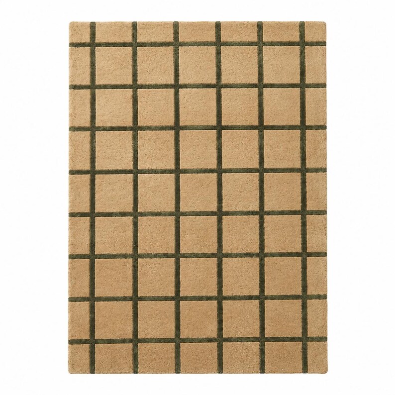 Neutral Grid Area Rug, Beige Green Geometric Rug, Modern Minimalist ...