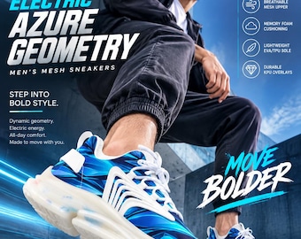 Electric Azure Geometry | Men's Mesh Sneakers