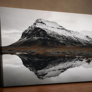 Iceland Mountain Reflection Wall Art: Snow Mountain Landscape Photography, Instant Download