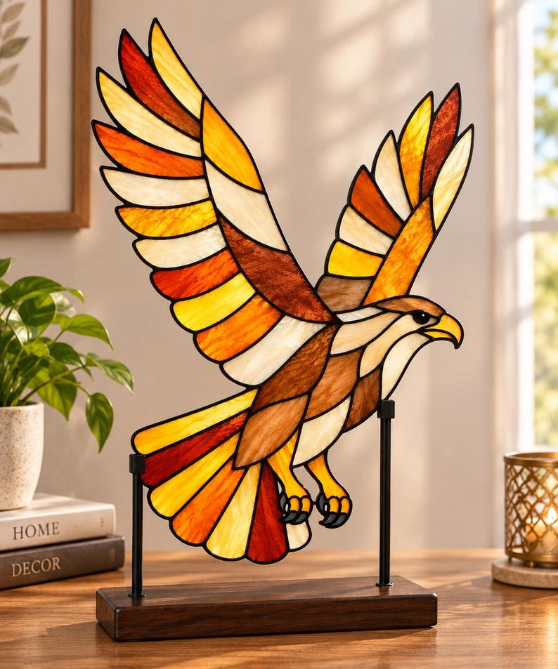 Eagle Stained Glass Pattern, Flying Eagle Suncatcher Template, Bird ...