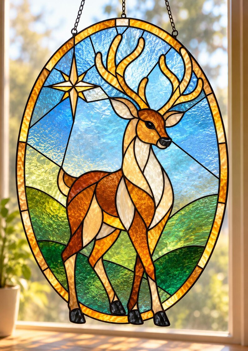 Deer Stained Glass Pattern PDF, DIY Suncatcher Template, Wildlife Glass ...