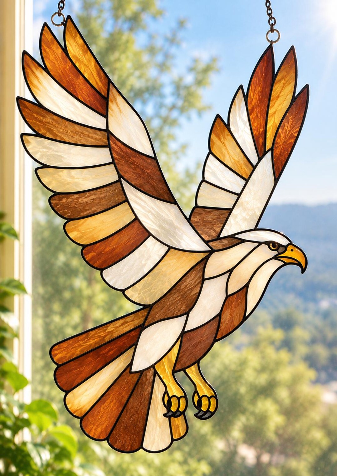 Eagle Stained Glass Pattern, Flying Eagle Suncatcher Template, Bird ...